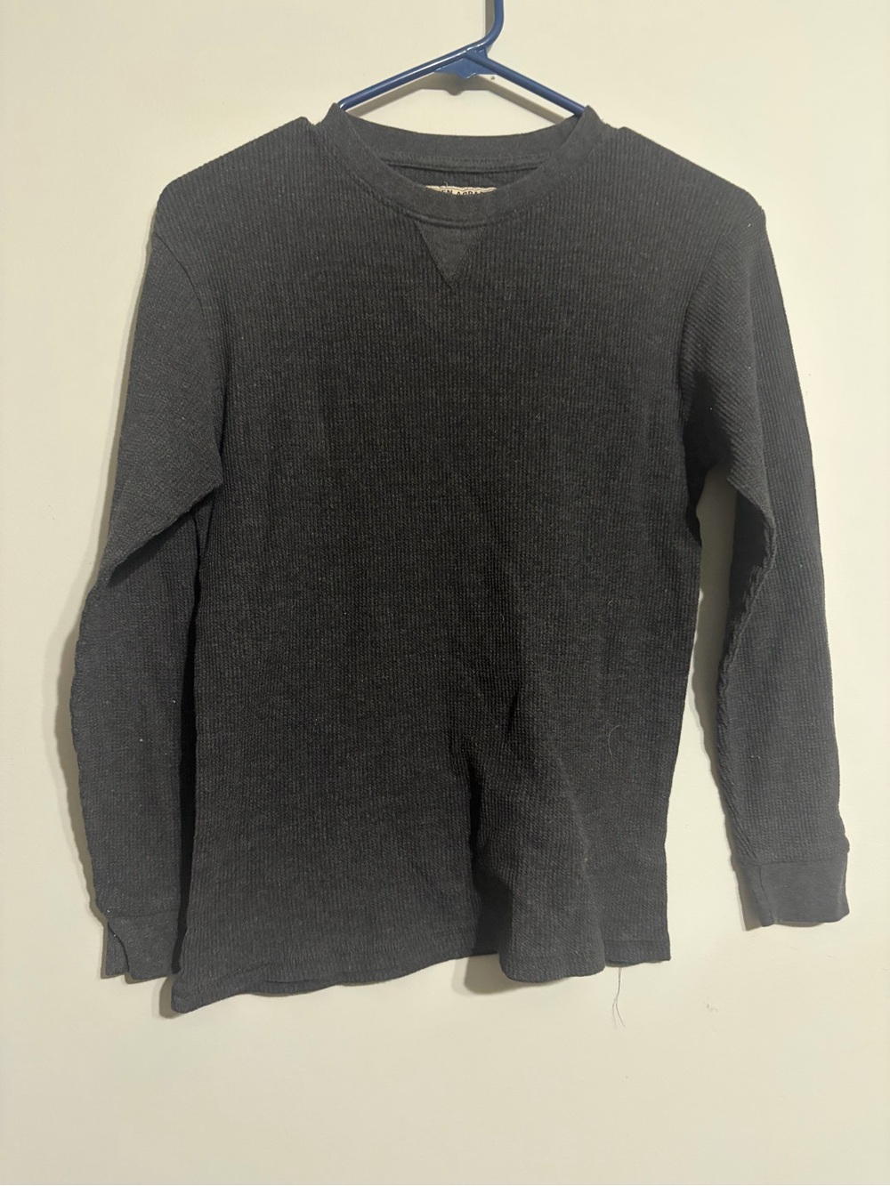 Kids Black Waffle Knit Crew Sweater
